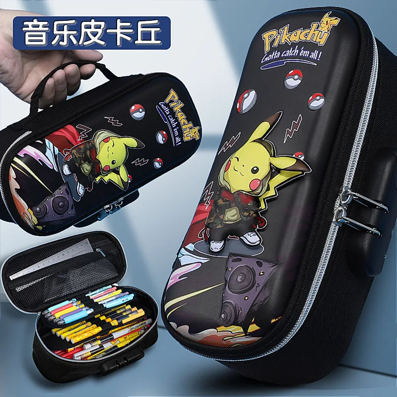 Estuche de Lápices de Lona con Pikachu de Pokemon, con Cerradura de Contraseña 3D, Portátil, de Gran Capacidad, para Estudiantes, Regalo de Cumpleaños.