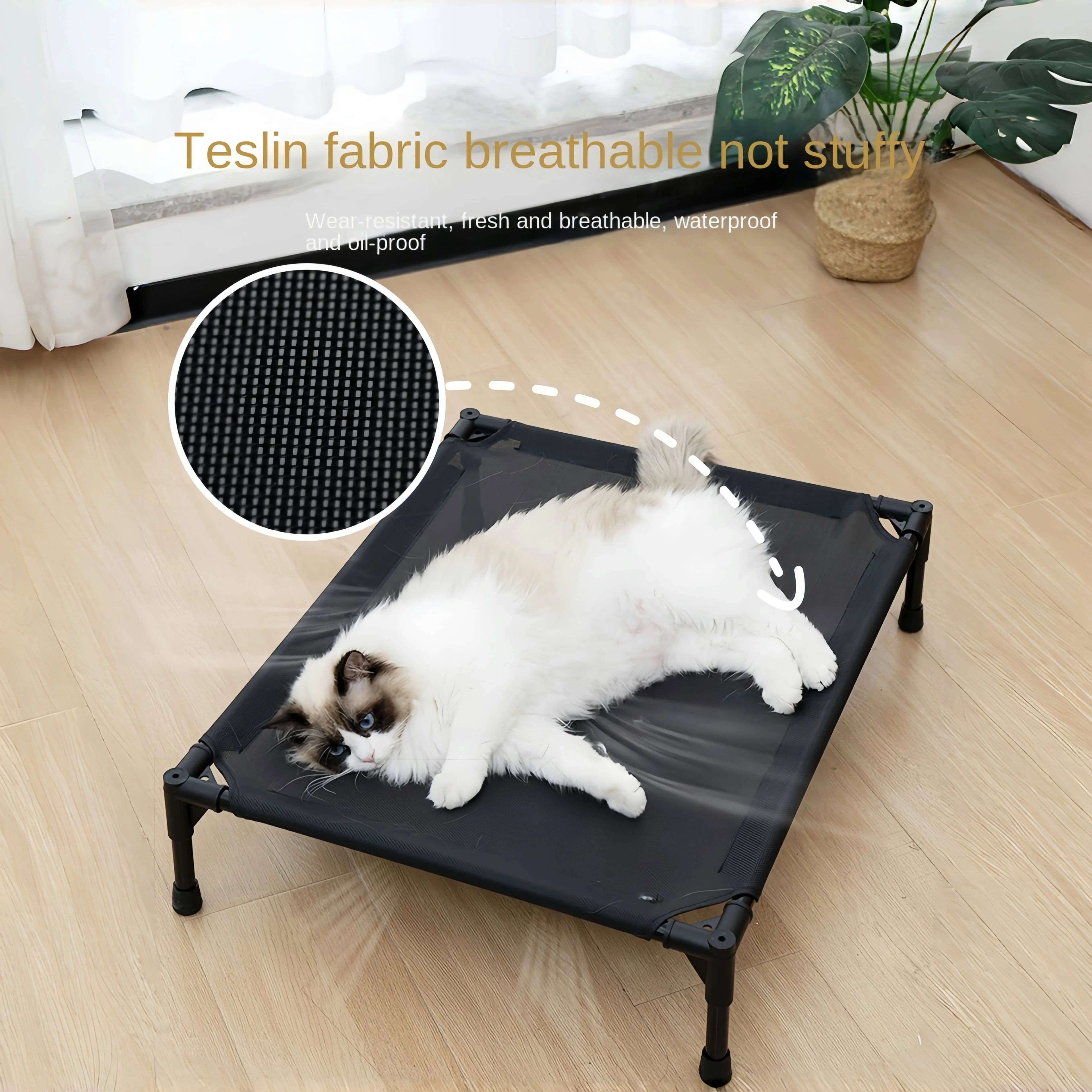 Cama de camping para mascotas: Hamaca desmontable y cómoda para perros, con base antideslizante y resistente a la humedad. Cama elevada para perros.