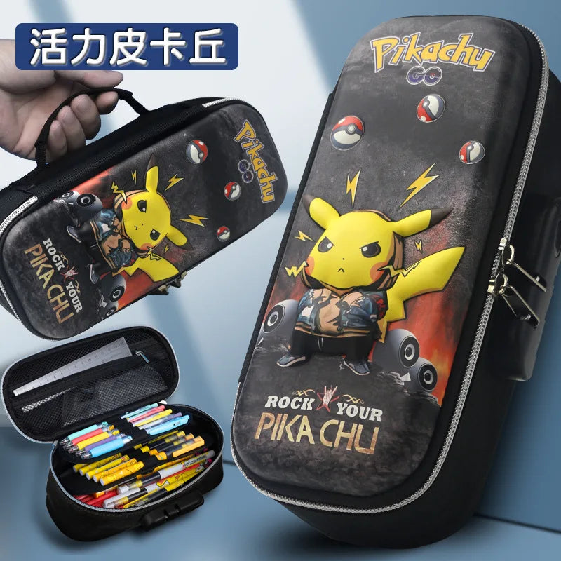 Estuche de Lápices de Lona con Pikachu de Pokemon, con Cerradura de Contraseña 3D, Portátil, de Gran Capacidad, para Estudiantes, Regalo de Cumpleaños.