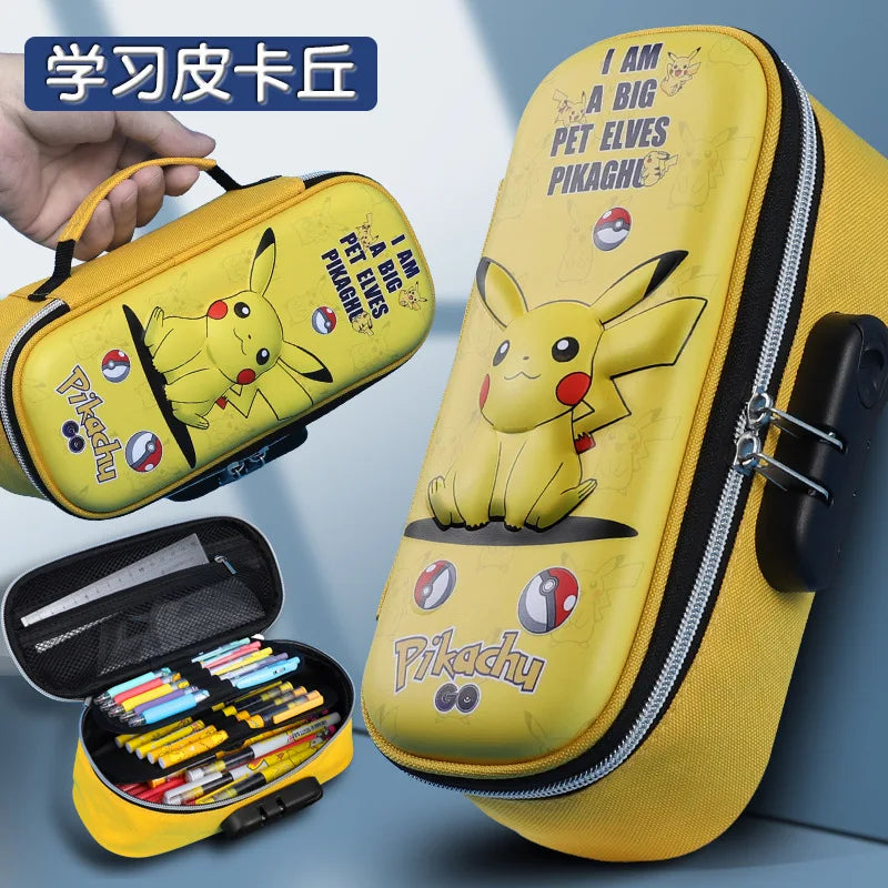 Estuche de Lápices de Lona con Pikachu de Pokemon, con Cerradura de Contraseña 3D, Portátil, de Gran Capacidad, para Estudiantes, Regalo de Cumpleaños.