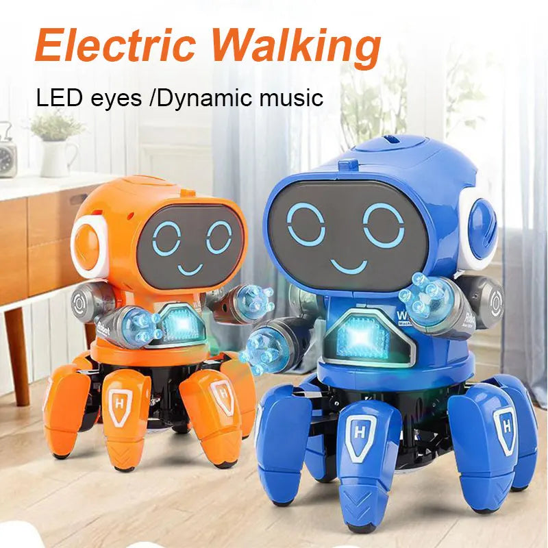 Juguetes educativos de robots bailarines con música y luces LED. Incluye un pulpo robótico de 6 brazos. Ideal como regalo de cumpleaños para bebés y niños.