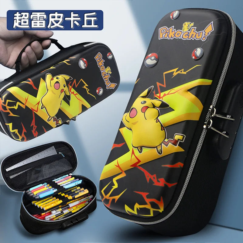 Estuche de Lápices de Lona con Pikachu de Pokemon, con Cerradura de Contraseña 3D, Portátil, de Gran Capacidad, para Estudiantes, Regalo de Cumpleaños.