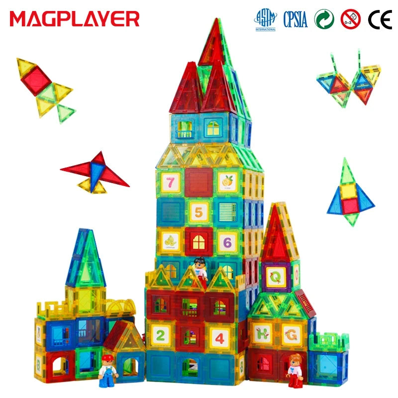 Magplayer Bloques Magnéticos de Construcción: Set de Azulejos Imantados, Juguete Educativo Montessori para Niños y Niñas.