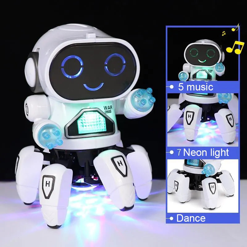 Juguetes educativos de robots bailarines con música y luces LED. Incluye un pulpo robótico de 6 brazos. Ideal como regalo de cumpleaños para bebés y niños.