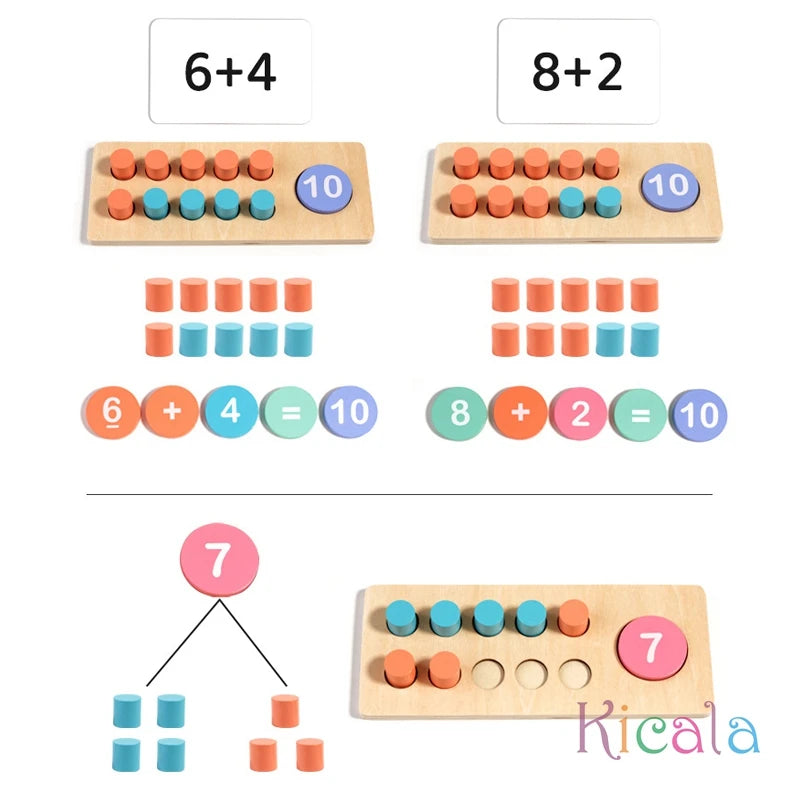 Juegos de Madera para Aprender Matemáticas: Set Montessori de Aritmética y Descomposición Numérica, Juguetes Educativos para el Desarrollo Temprano de Niños Pequeños.