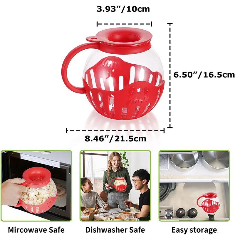 Recipiente de cristal LMETJMA de 2.25 litros para hacer palomitas en microondas, con tapa de silicona y vidrio resistente al calor, modelo JT186.