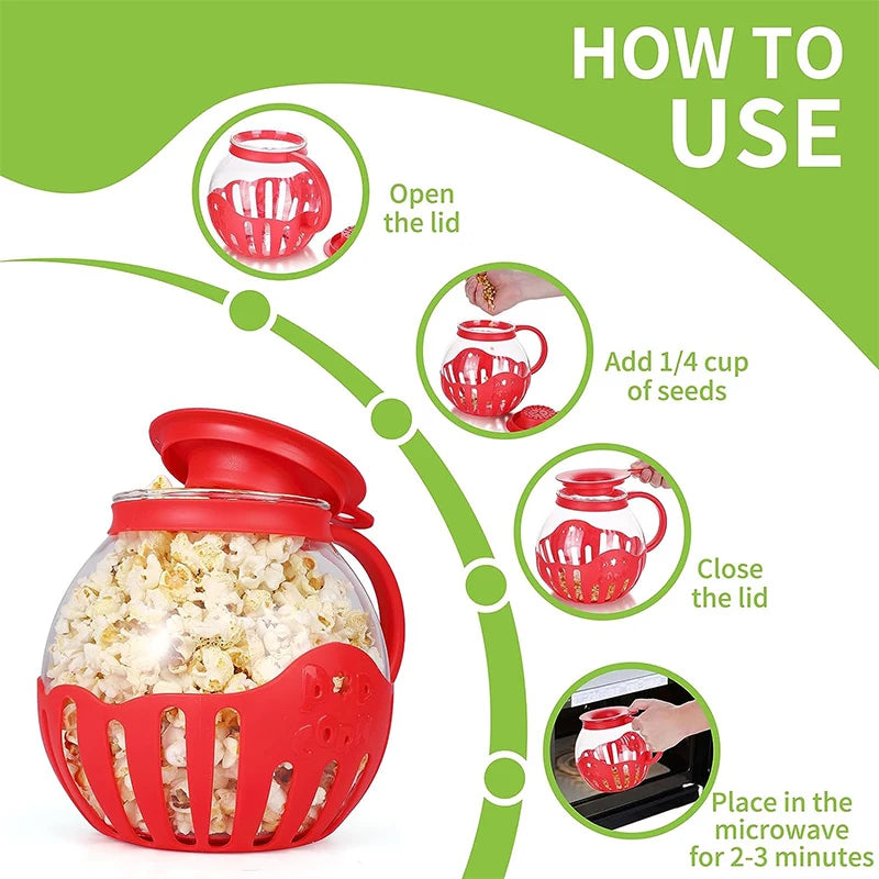 Recipiente de cristal LMETJMA de 2.25 litros para hacer palomitas en microondas, con tapa de silicona y vidrio resistente al calor, modelo JT186.